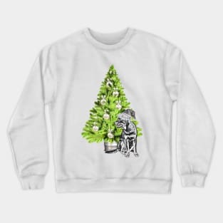 Rottweiler Christmas scene with Christmas tree and Santa hat Crewneck Sweatshirt